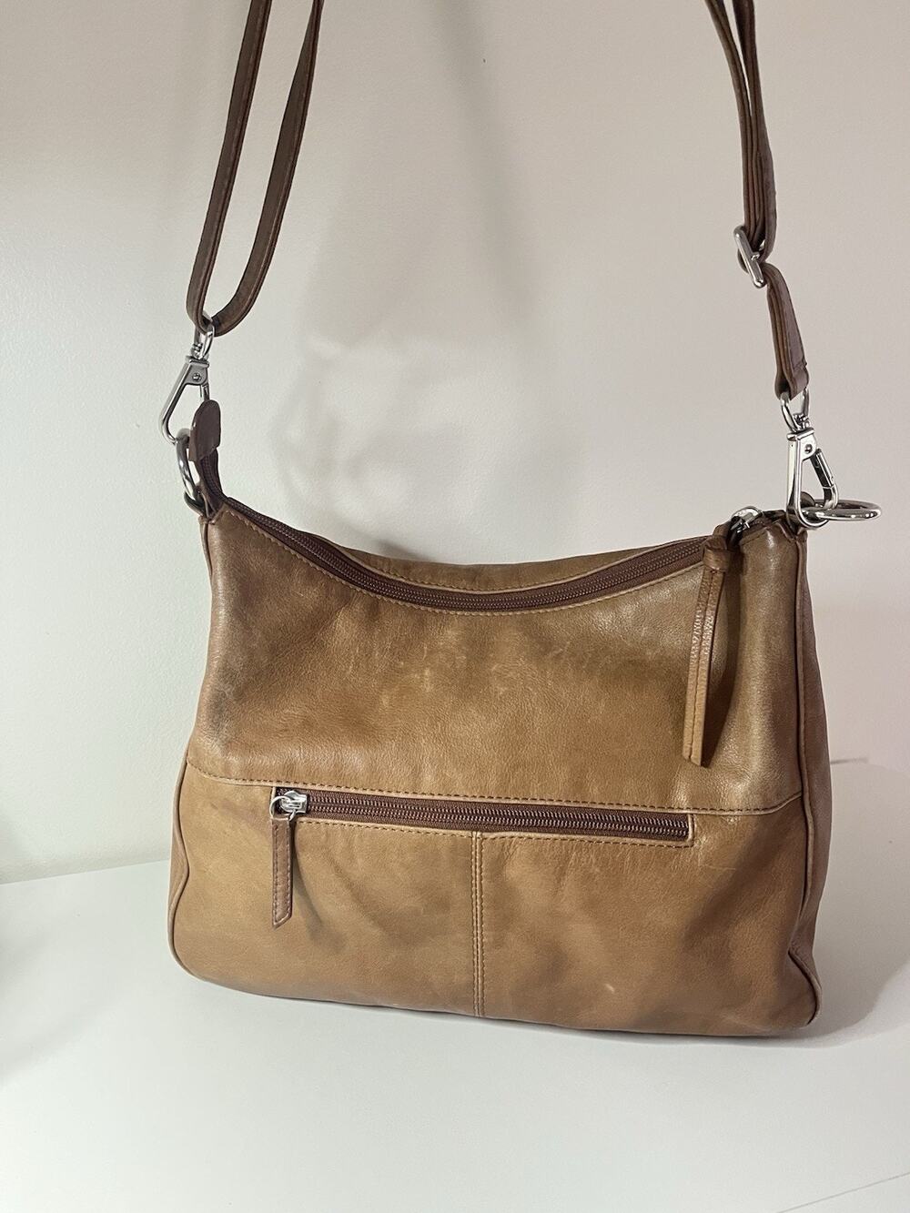 EUC! ILI New York Genuine Leather Brown Shoulder Bag Crossbody Satchel Zip Close
